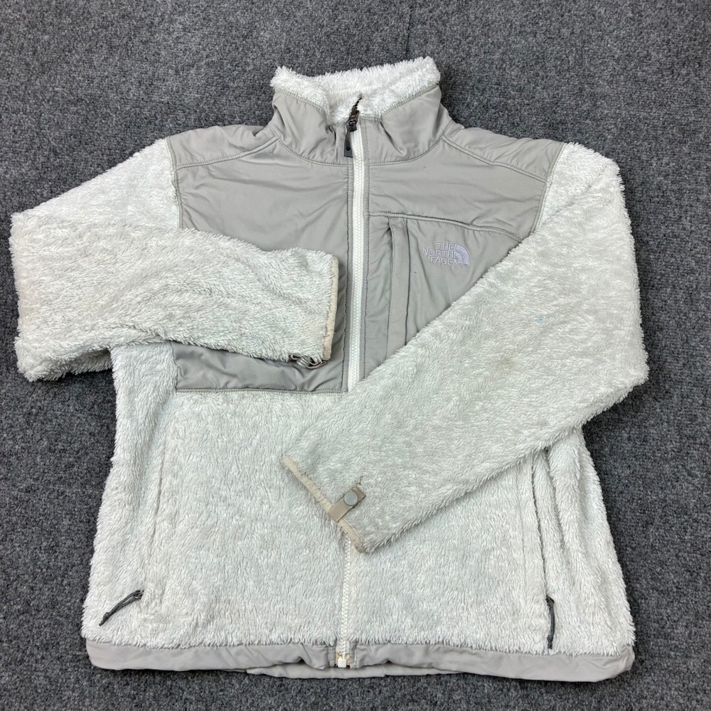 The North Face Womens Size Medium Denali Fleece Jacket Grey White Full Zip